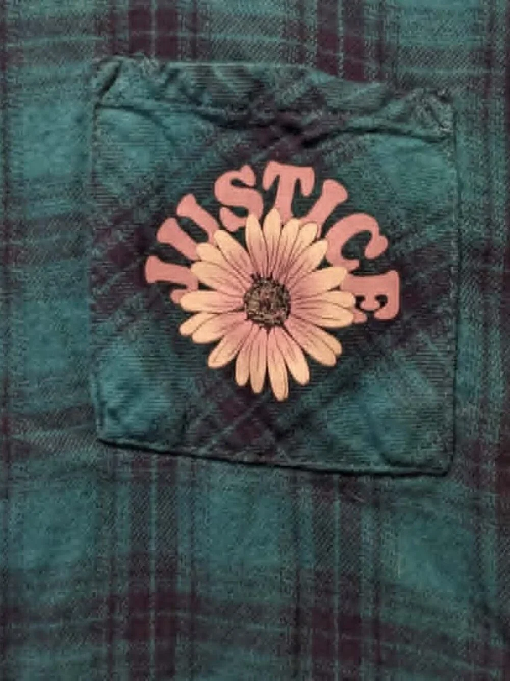 Girl's Justice Green Blue Plaid Flannel Button-Up Shirt - size M (10) EUC